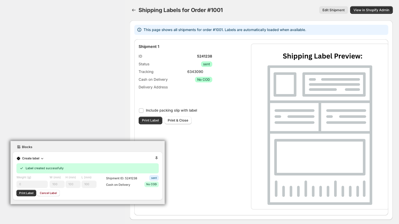 Create label PDF preview