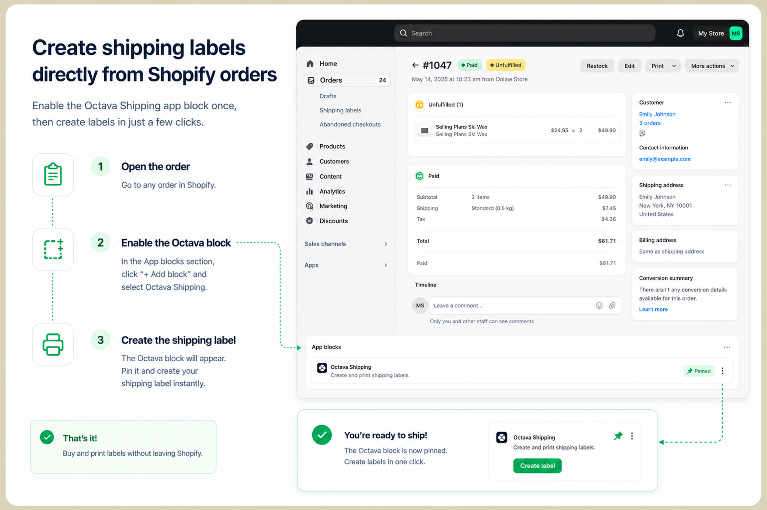 Create labels directly from Shopify